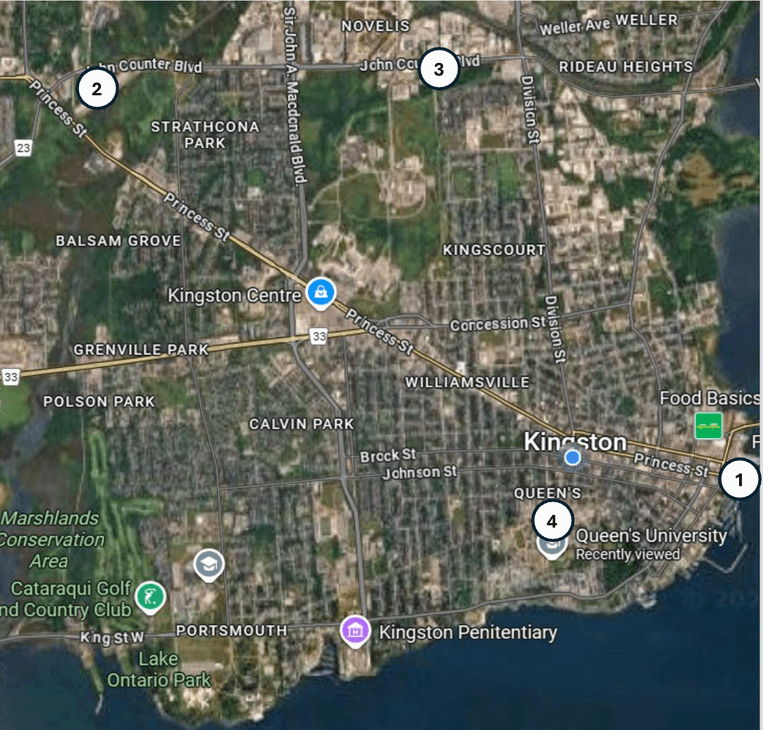 Kingston Map with Common Locations